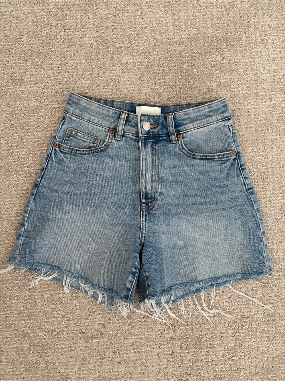 H&M Light Blue High-Rise Raw Hem Denim Shorts